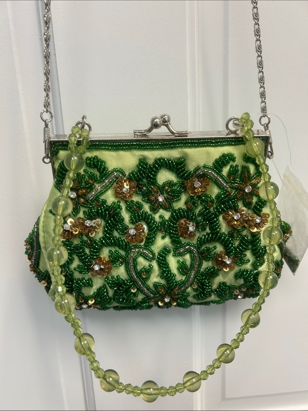 Like New Vtg Lapis Beaded Evening Bag Glamorous with a Garden Twist & Long Chain